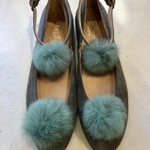 Oca-Loca Flats with Fur Balls and Ankle Strap